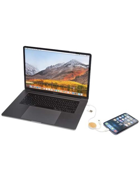 Cavo 5-in-1 in plastica riciclata da 30 cm per la sincronizzazione dei dati e la ricarica rapida da 27 W con dettagli in bamb