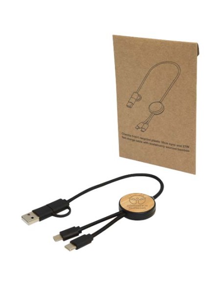 Cavo 5-in-1 in plastica riciclata da 30 cm per la sincronizzazione dei dati e la ricarica rapida da 27 W con dettagli in bamb