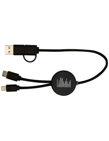 Cavo 5-in-1 in plastica riciclata da 30 cm per la sincronizzazione dei dati e la ricarica rapida da 27 W con dettagli in bamb