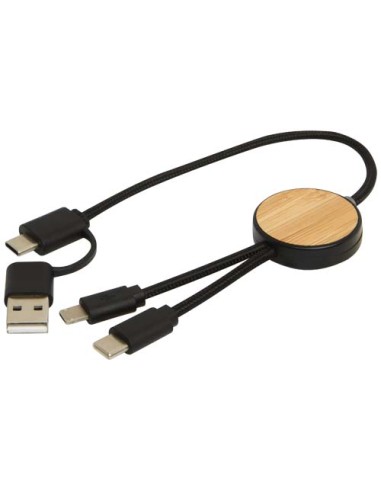 Cavo 5-in-1 in plastica riciclata da 30 cm per la sincronizzazione dei dati e la ricarica rapida da 27 W con dettagli in bamb