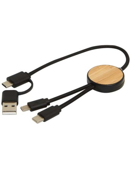 Cavo 5-in-1 in plastica riciclata da 30 cm per la sincronizzazione dei dati e la ricarica rapida da 27 W con dettagli in bamb