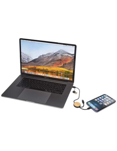 Cavo 5-in-1 in plastica riciclata da 30 cm per la sincronizzazione dei dati e la ricarica rapida da 27 W con dettagli in bamb