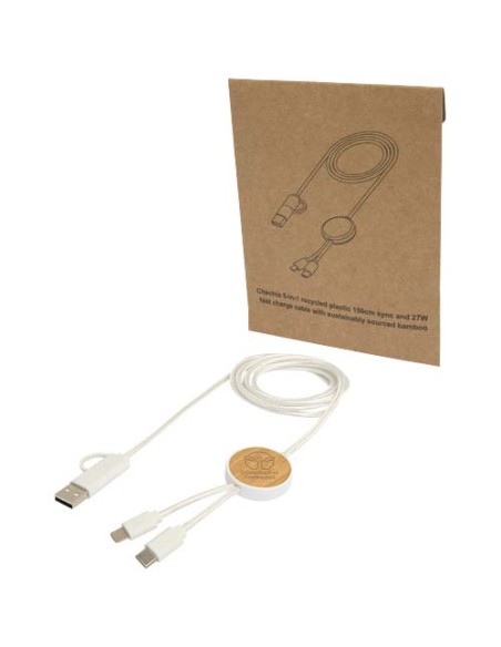 Cavo 5-in-1 in plastica riciclata da 150 cm per la sincronizzazione dei dati e la ricarica rapida da 27 W con dettagli in bam