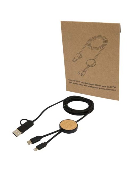 Cavo 5-in-1 in plastica riciclata da 150 cm per la sincronizzazione dei dati e la ricarica rapida da 27 W con dettagli in bam
