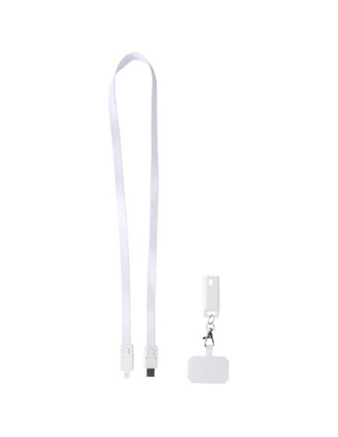 Lanyard per smartphone in plastica riciclata con cavo integrato per la sincronizzazione dati e la ricarica rapida 5 in 1 da 6