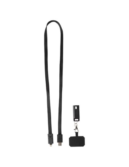 Lanyard per smartphone in plastica riciclata con cavo integrato per la sincronizzazione dati e la ricarica rapida 5 in 1 da 6