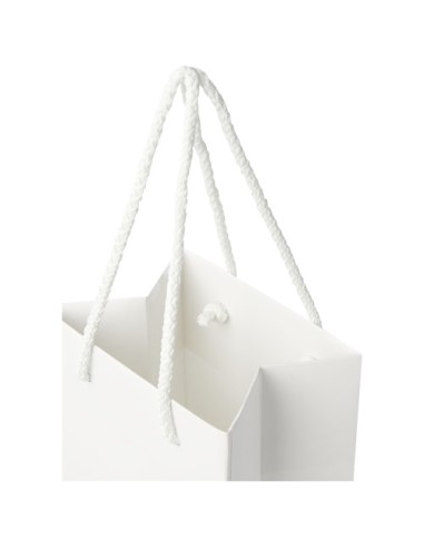 Sacchetto in carta integra da 170 g/m2 per bottiglia di vino realizzato a mano con manici in cordino di plastica - 12 x 9 x 3