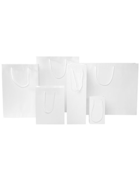 Sacchetto in carta integra da 170 g/m2 per bottiglia di vino realizzato a mano con manici in cordino di plastica - 12 x 9 x 3