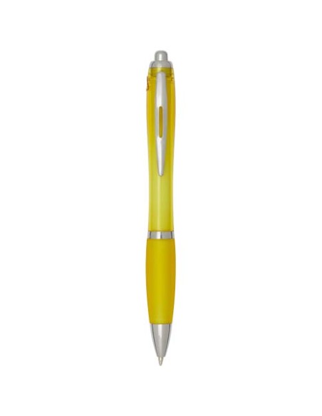 Penna a sfera in plastica riciclata certificata RCS con fusto e impugnatura colorati (inchiostro nero) Nash