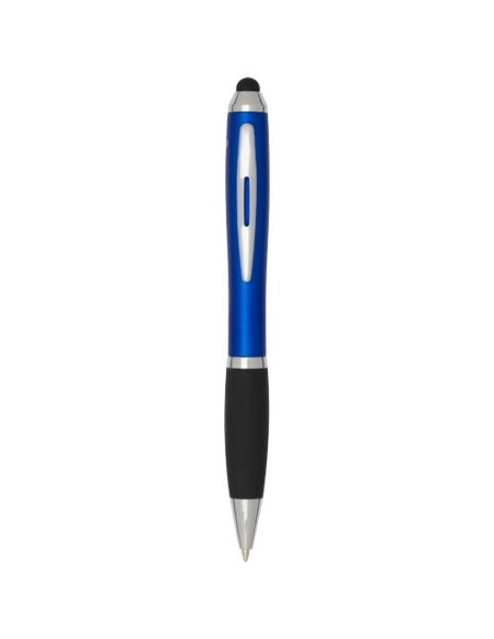 Penna a sfera con pennino plastica riciclata RCS con fusto colorato e impugnatura di colore nero (inchiostro blu) Nash