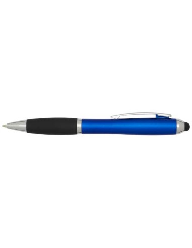 Penna a sfera con pennino plastica riciclata RCS con fusto colorato e impugnatura di colore nero (inchiostro blu) Nash