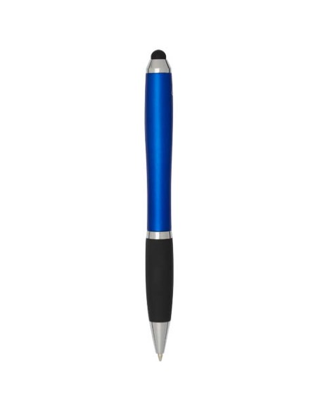 Penna a sfera con pennino plastica riciclata RCS con fusto colorato e impugnatura di colore nero (inchiostro blu) Nash
