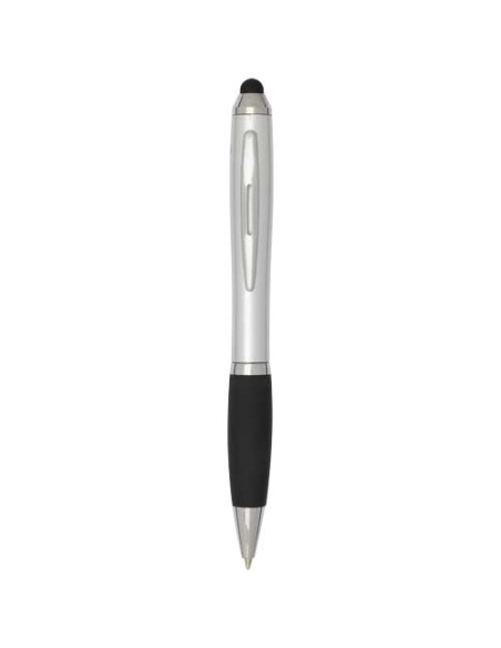 Penna a sfera con pennino in plastica riciclata RCS con fusto colorato e impugnatura di colore nero (inchiostro nero) Nash