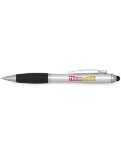 Penna a sfera con pennino in plastica riciclata RCS con fusto colorato e impugnatura di colore nero (inchiostro nero) Nash