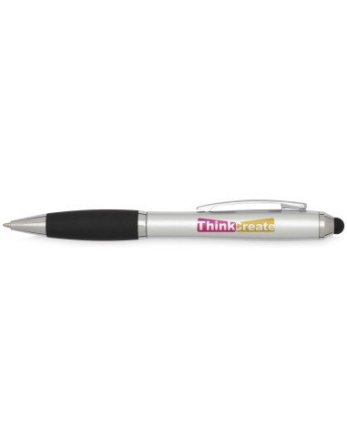 Penna a sfera con pennino in plastica riciclata RCS con fusto colorato e impugnatura di colore nero (inchiostro nero) Nash