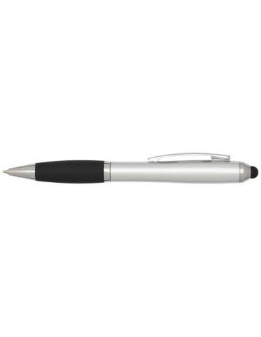 Penna a sfera con pennino in plastica riciclata RCS con fusto colorato e impugnatura di colore nero (inchiostro nero) Nash