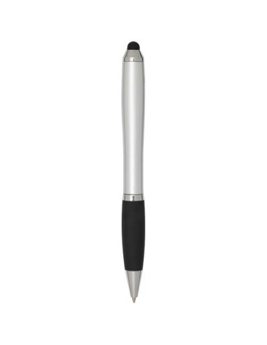 Penna a sfera con pennino in plastica riciclata RCS con fusto colorato e impugnatura di colore nero (inchiostro nero) Nash