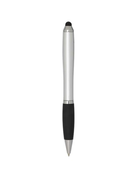 Penna a sfera con pennino in plastica riciclata RCS con fusto colorato e impugnatura di colore nero (inchiostro nero) Nash