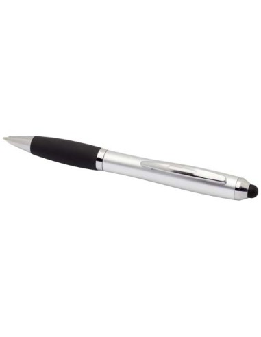 Penna a sfera con pennino in plastica riciclata RCS con fusto colorato e impugnatura di colore nero (inchiostro nero) Nash