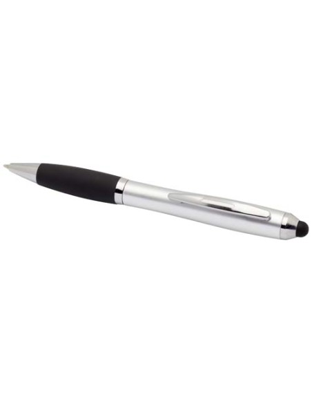 Penna a sfera con pennino in plastica riciclata RCS con fusto colorato e impugnatura di colore nero (inchiostro nero) Nash