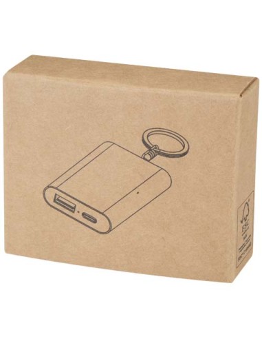 Power bank da 2000 mAh in alluminio riciclato con portachiavi Arcturus