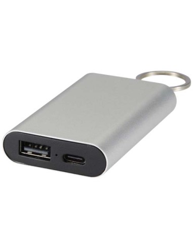 Power bank da 2000 mAh in alluminio riciclato con portachiavi Arcturus