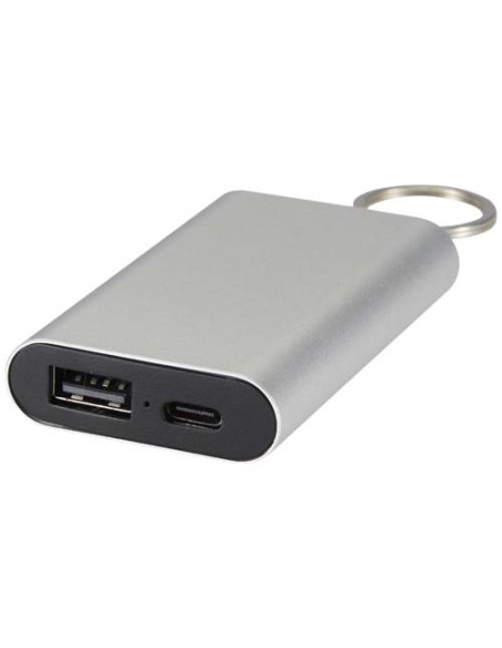 Power bank da 2000 mAh in alluminio riciclato con portachiavi Arcturus