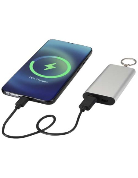 Power bank da 2000 mAh in alluminio riciclato con portachiavi Arcturus