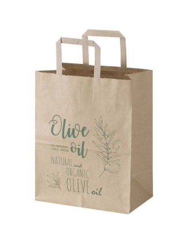 Sacchetto di carta da 80 g/m² con manici piatti, 25 x 15 x 32 cm Kraft