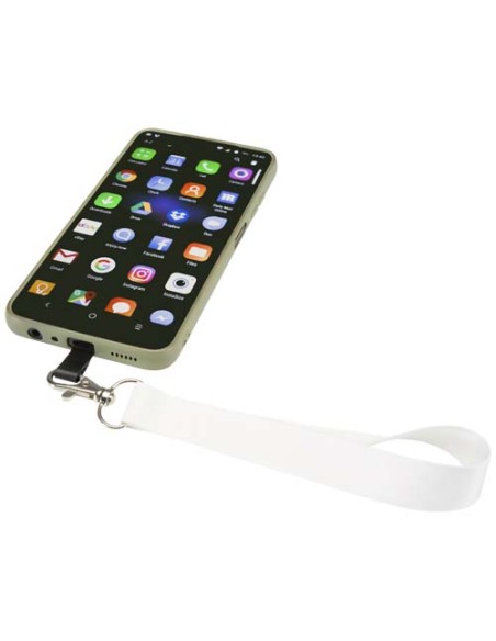 Mini-cordino con stampa sublimazione e supporto per telefono in PET riciclato Gaby