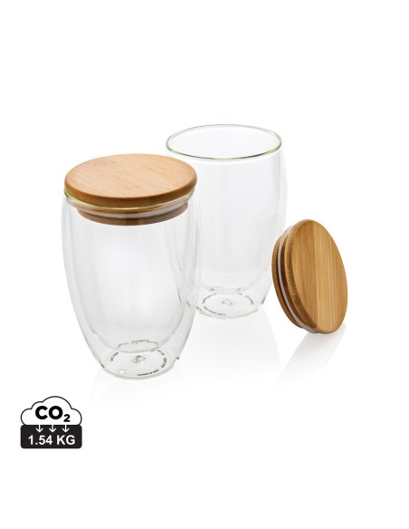 Set 2 bicchieri in vetro borosilicato con tappo in bambù