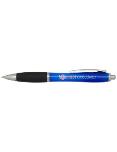 Penna a sfera in plastica riciclata certificata RCS con fusto colorato e impugnatura di colore nero (inchiostro nero) Nash