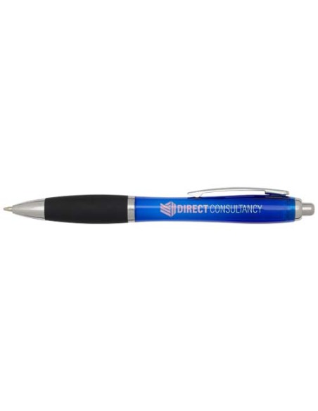 Penna a sfera in plastica riciclata certificata RCS con fusto colorato e impugnatura di colore nero (inchiostro nero) Nash