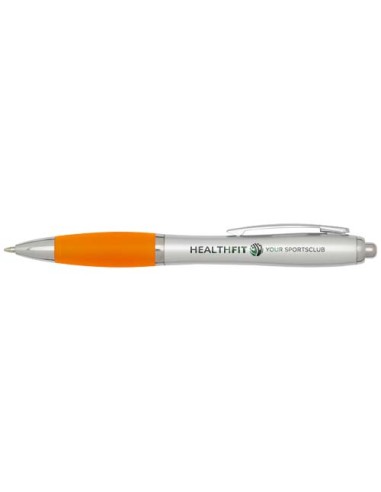 Penna a sfera in plastica riciclata certificata RCS con fusto argentato e impugnatura colorata (inchiostro nero) Nash