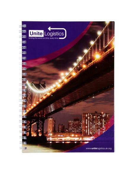 Blocco note a spirale A5 con copertina posteriore stampata Desk-Mate®