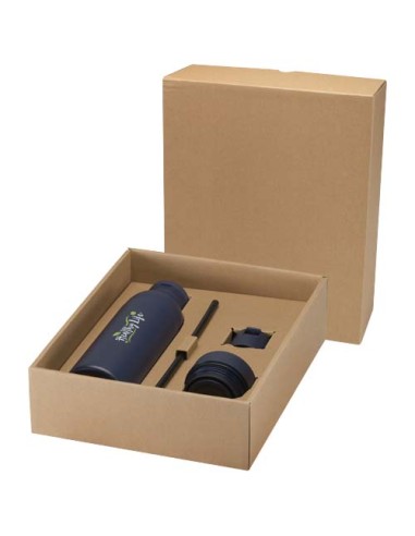 Borraccia in acciaio inossidabile riciclato certificato RCS a doppia parete da 650 ml con set di coperchi da 3 pezzi Illumina