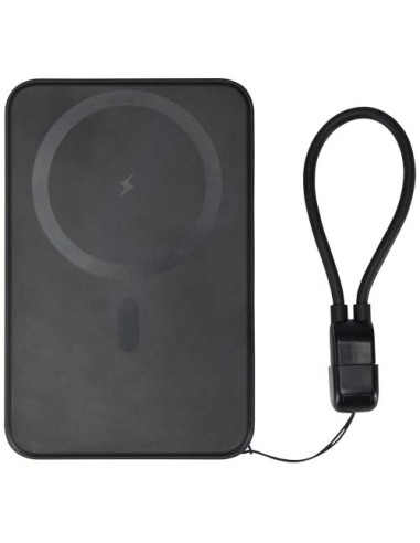 Power bank magnetico da 5000 mAh in plastica riciclata con lanyard SMART