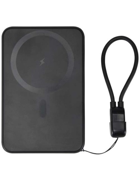 Power bank magnetico da 5000 mAh in plastica riciclata con lanyard SMART