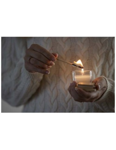Candela quadrata in vetro con coperchio in bambù Ambra