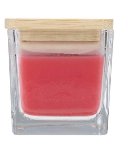 Candela quadrata in vetro con coperchio in bambù Ambra