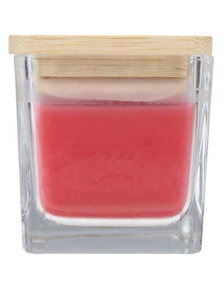 Candela quadrata in vetro con coperchio in bambù Ambra