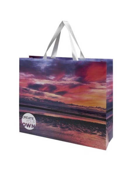 Borsa di carta da 230 g/m² con manici in nastro e laminazione lucida Smartfold- 42 x 12 x 35 cm