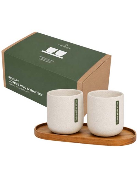 Set Originalhome vassoio ovale in legno e tazze in ceramica da 150 ml 
