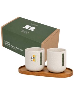 Set Originalhome vassoio ovale in legno e tazze in ceramica da 150 ml 