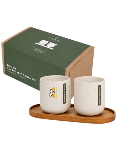 Set Originalhome vassoio ovale in legno e tazze in ceramica da 150 ml 