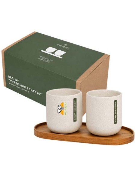 Set Originalhome vassoio ovale in legno e tazze in ceramica da 150 ml 
