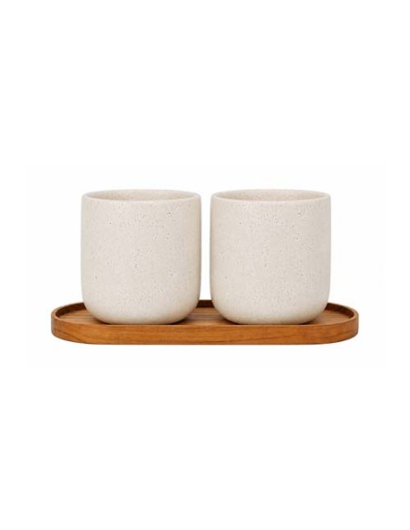 Set Originalhome vassoio ovale in legno e tazze in ceramica da 150 ml 