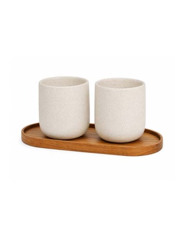 Set Originalhome vassoio ovale in legno e tazze in ceramica da 150 ml 