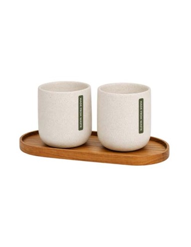 Set Originalhome vassoio ovale in legno e tazze in ceramica da 150 ml 