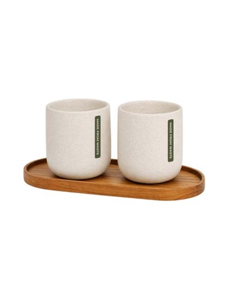 Set Originalhome vassoio ovale in legno e tazze in ceramica da 150 ml 